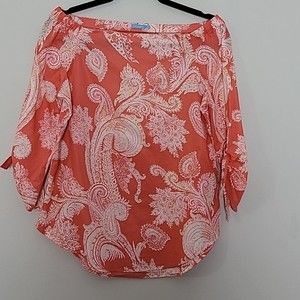 J. McLaughlin Orange Paisley Floral Off Shoulder Top Sz XS Breathable Resort